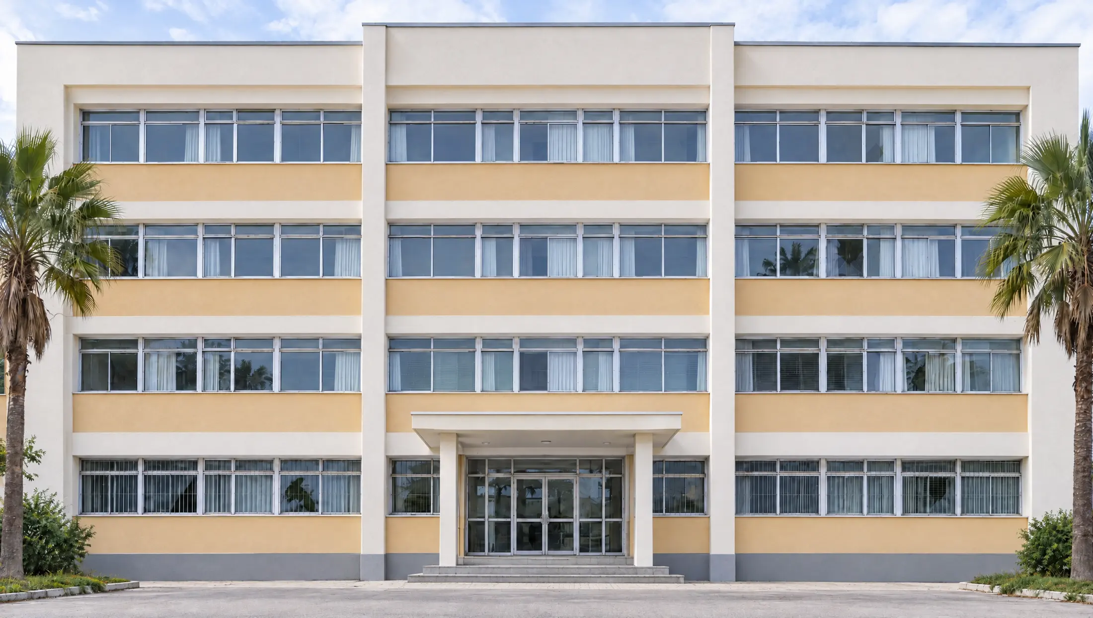 La même façade après réparation : fissures traitées, enduit neuf, base des murs sèche.